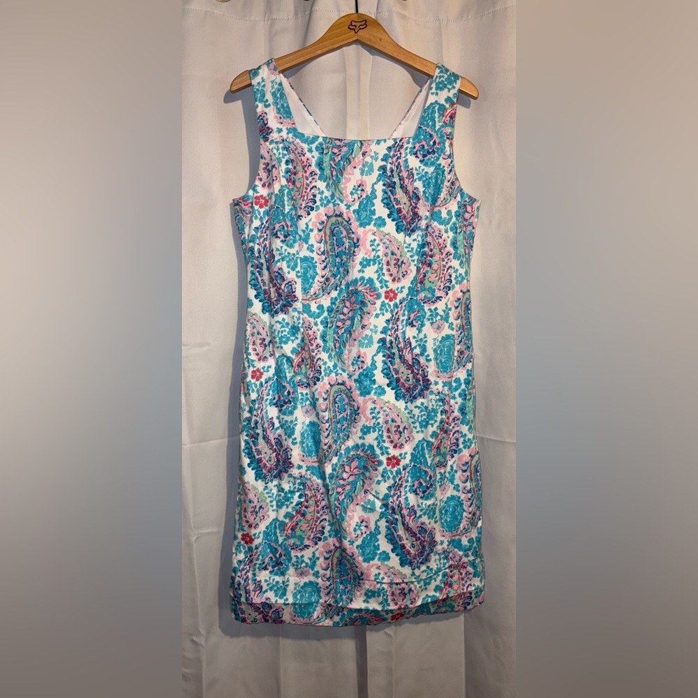 Talbots Women 12 Fresco Paisley Preppy Square Neck Sleeveless Sheath Dress